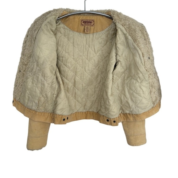 VTG AEROPOSTALE VANILLA CORDUROY VEGAN FUR COLLARED JACKET, SIZE L - Picture 2 of 12